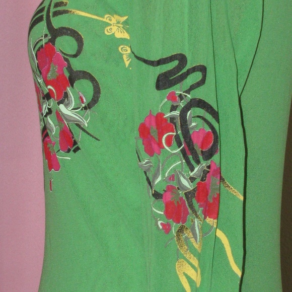 Thalia Sodi Mesh Long Sleeves Green Top - Picture 5 of 8